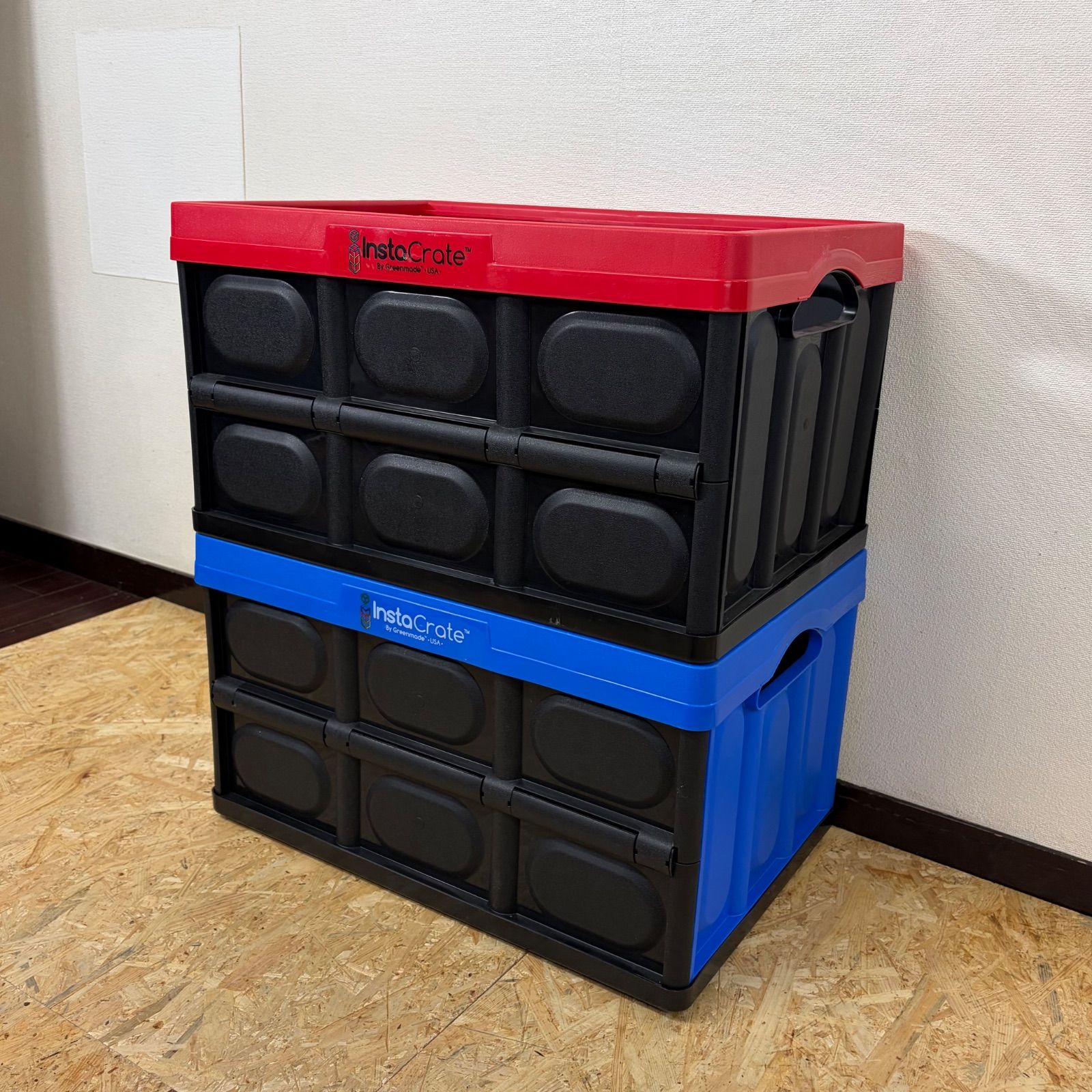 アメリカ製 折り畳みコンテナ InstaCrate ブルー×レッド 2個セット