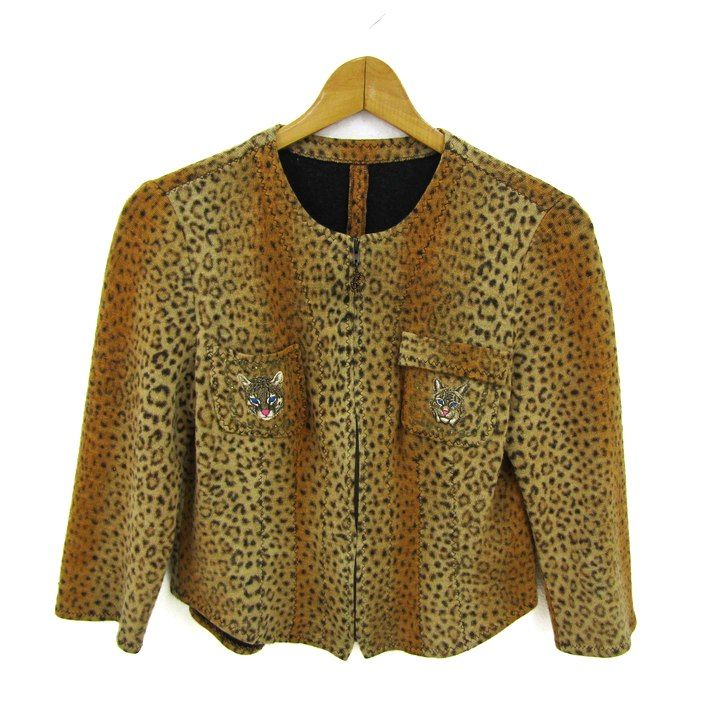 伊太利屋 ノーカラージャケット アウター レオパード柄 レディース 7