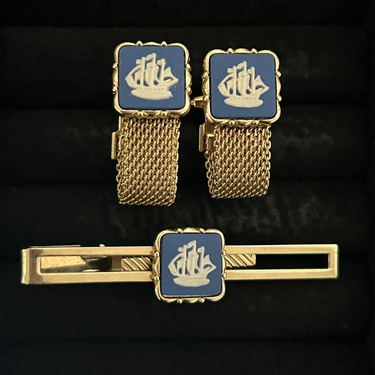 WEDGWOOD ウェッジウッド カフス タイピン セット ジャスパー ブルー