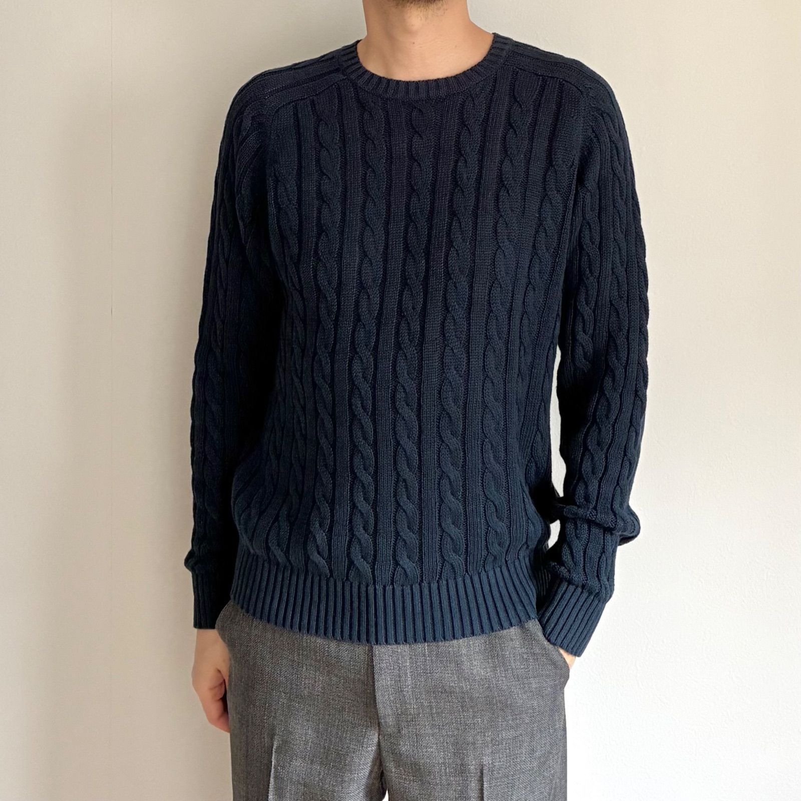 BEAMS PLUS / リネンコットン 5ゲージ ケーブル クルーネックニット 