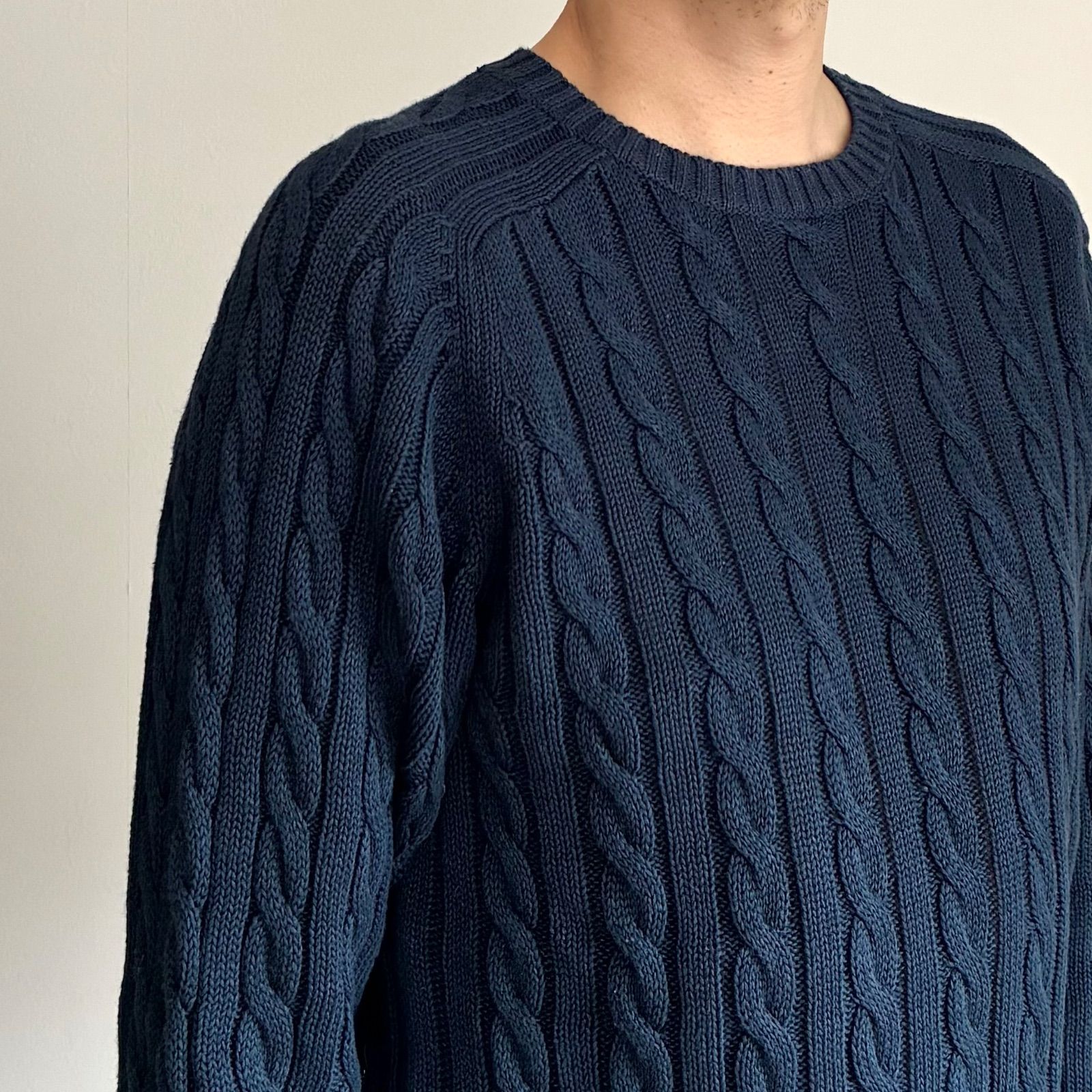 BEAMS PLUS / リネンコットン 5ゲージ ケーブル クルーネックニット 