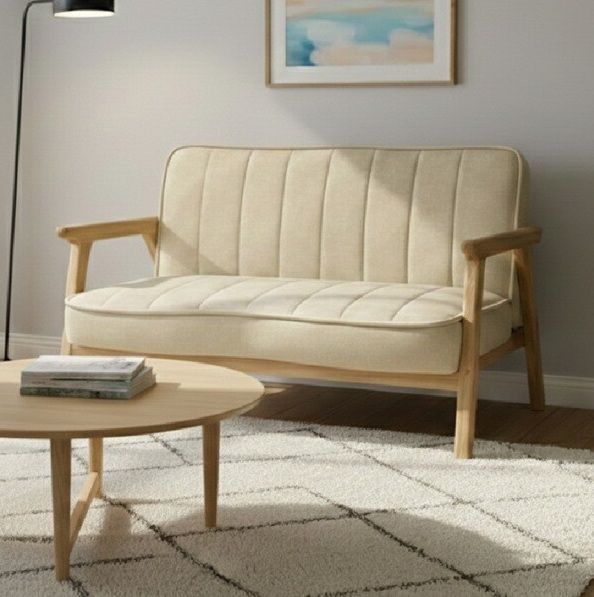 ♪2人掛 天然木 ファブリックソファ ベージュ 幅120cm ソファ ファブリック ハイバック 肘掛け 1人暮らし 2人暮らし DINKS 夫婦 新生活 模様替え 新社会人