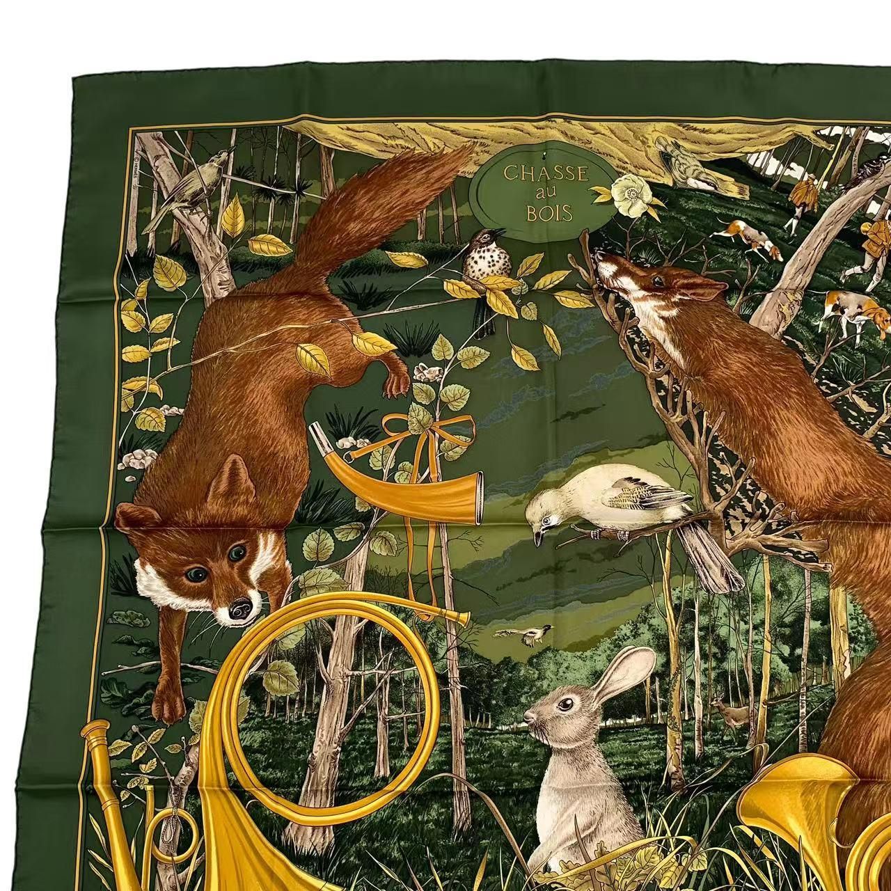 極美品 HERMES エルメス スカーフ シルク カレ90 CHASSE au BOIS 森の