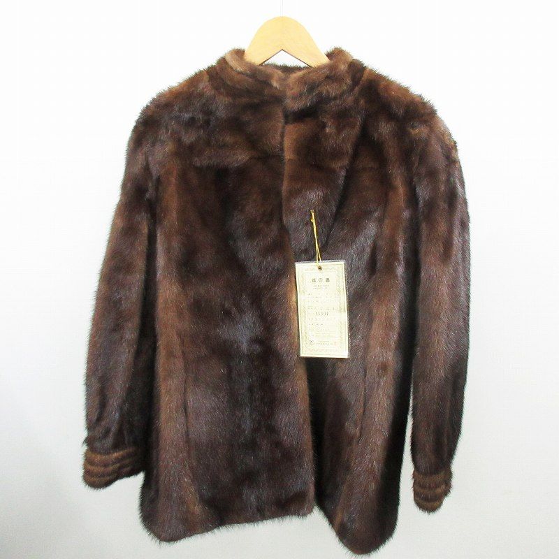 鑑定書付き EMBA エンバ ダークミンク ハーフコート 着丈70cm 毛皮