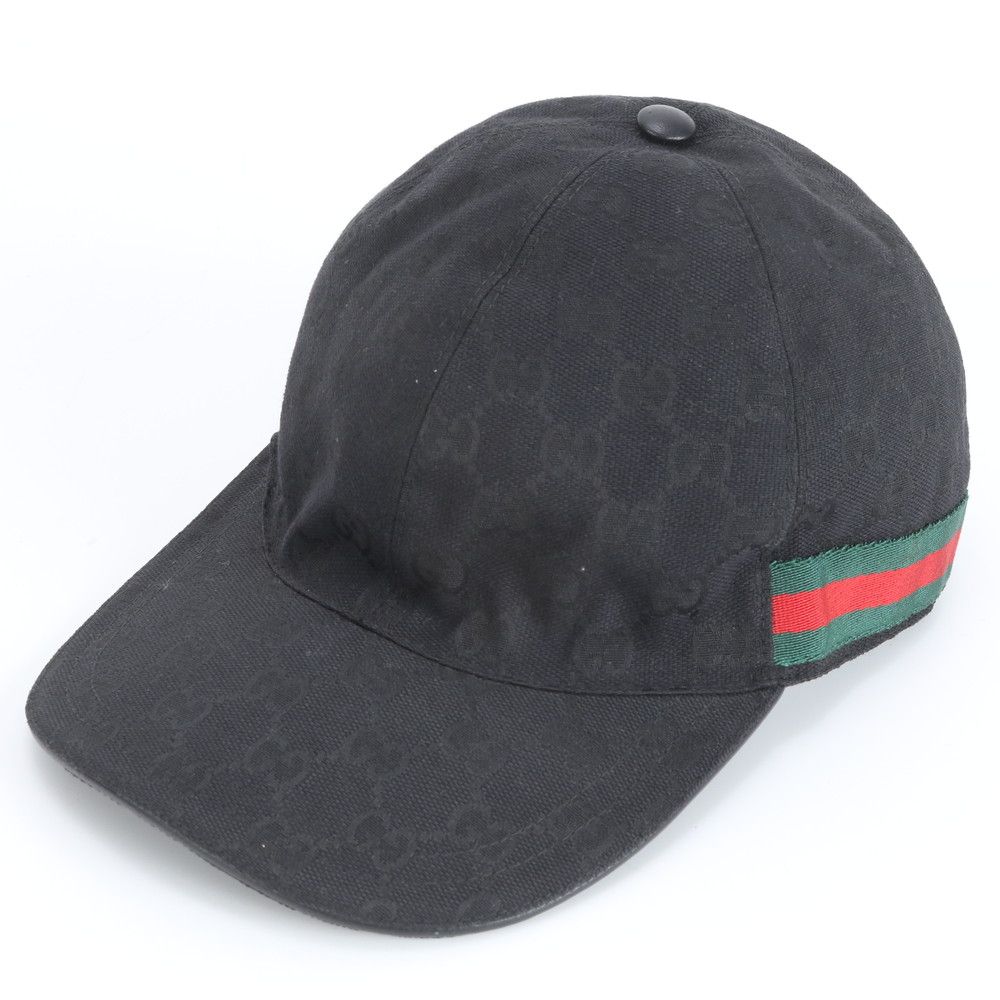 美品 グッチ GG キャンバス シェリー ライン ベースボール キャップ