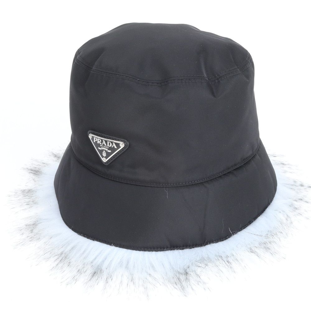 極美品 プラダ RFID リナイロン ファー バケット ハット バケハ