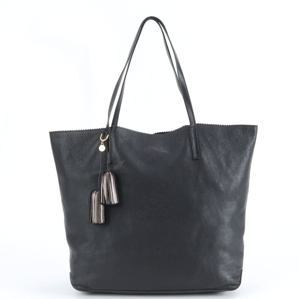 美品 ロエベ アナグラム タッセル ナッパ レザー トート バッグ 肩掛け