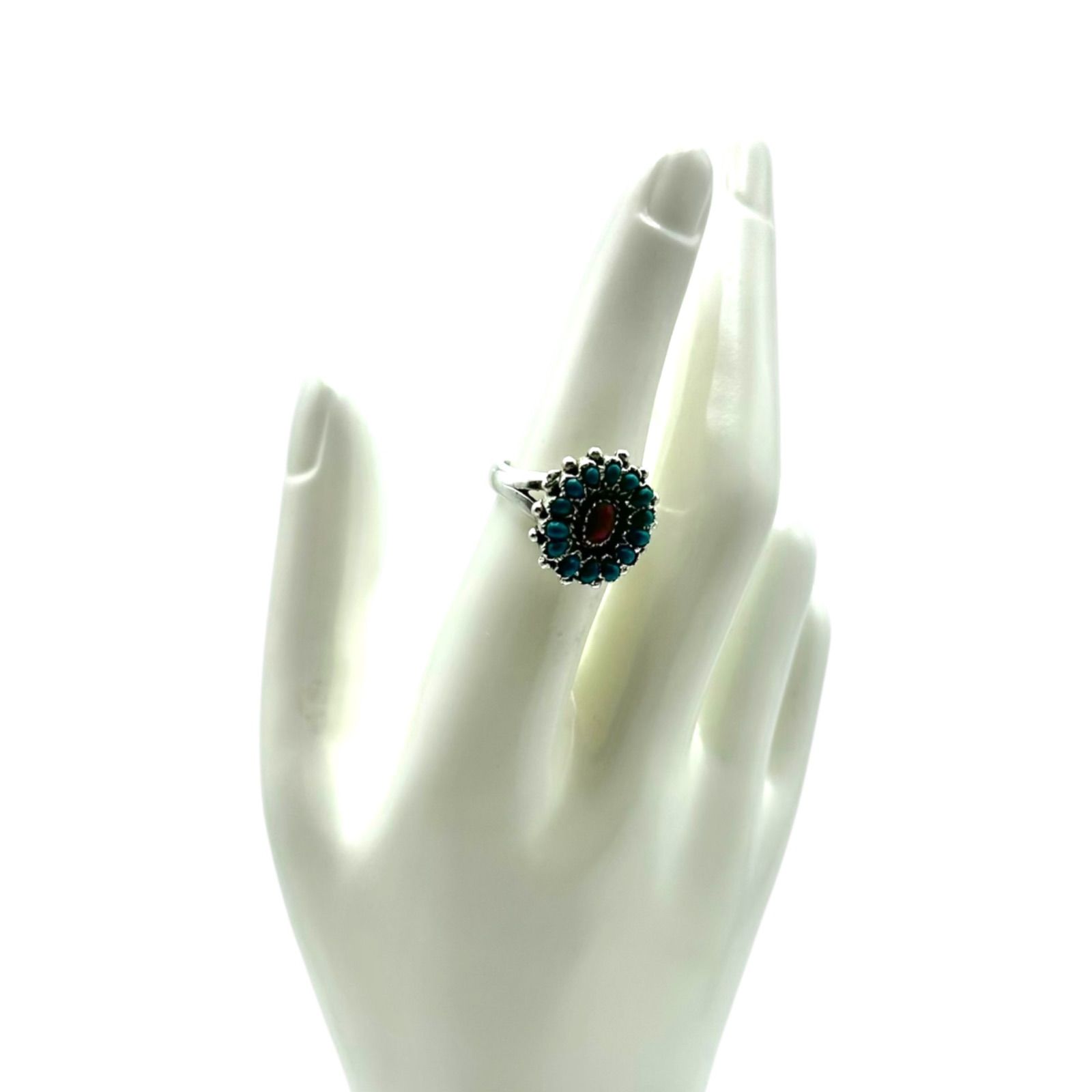 コーラル×ターコイズ】フラワー SILVER 925 刻印 90s Vintage Design