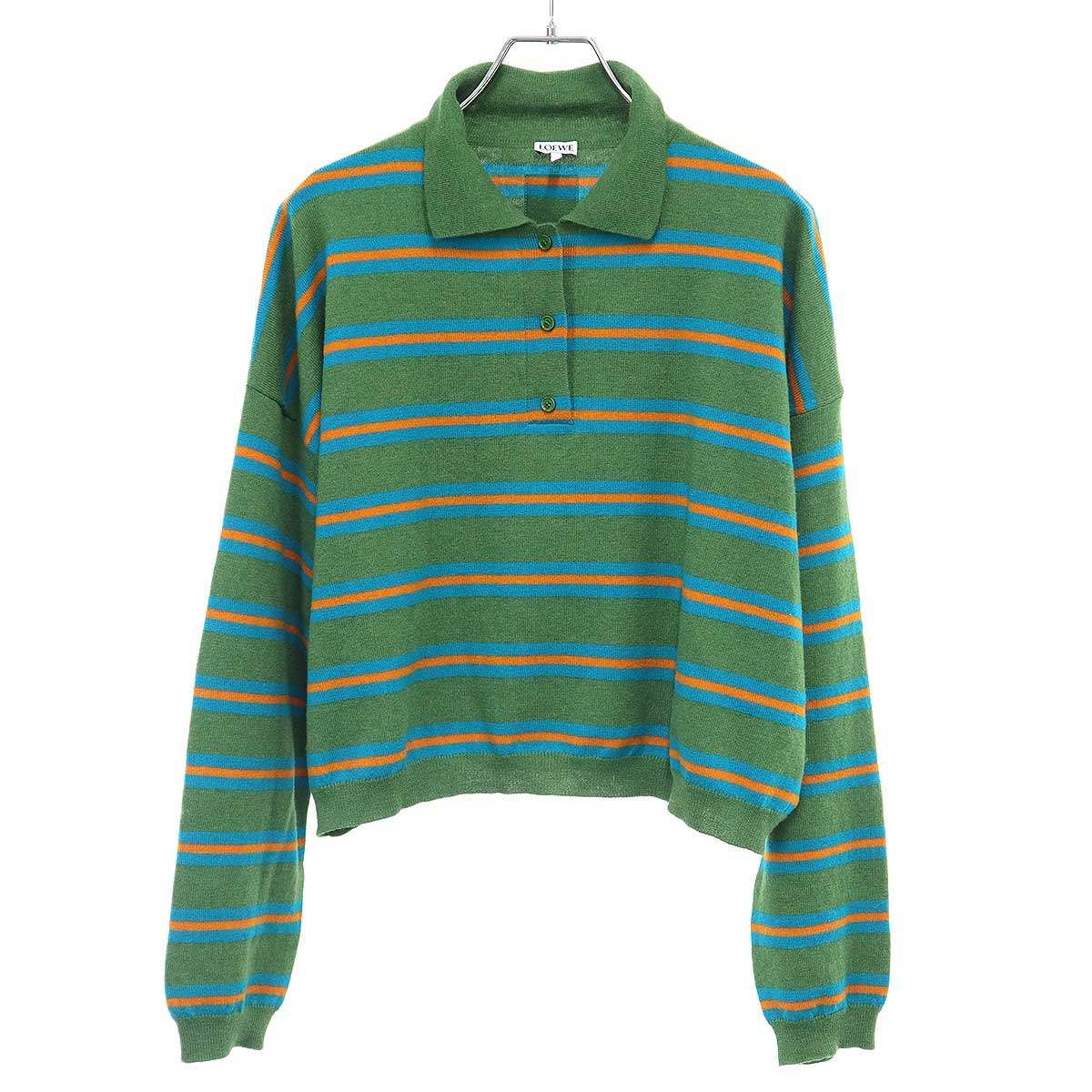 LOEWE ロエベ 24SS クロップドワイドボーダーニットポロシャツ 
