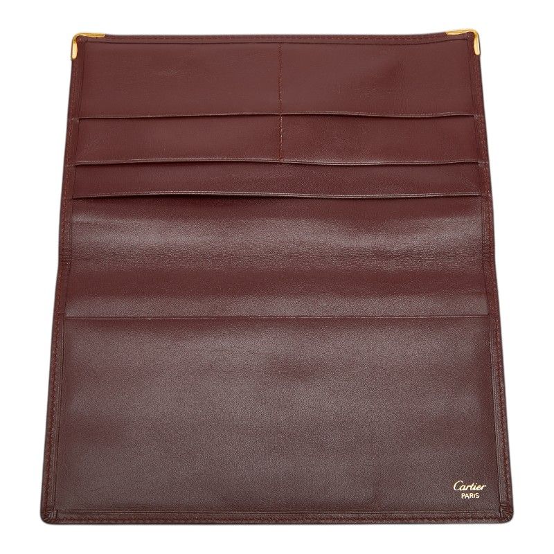 カルティエ マストライン 二つ折り 長財布 札入れ ボルドー ワイン