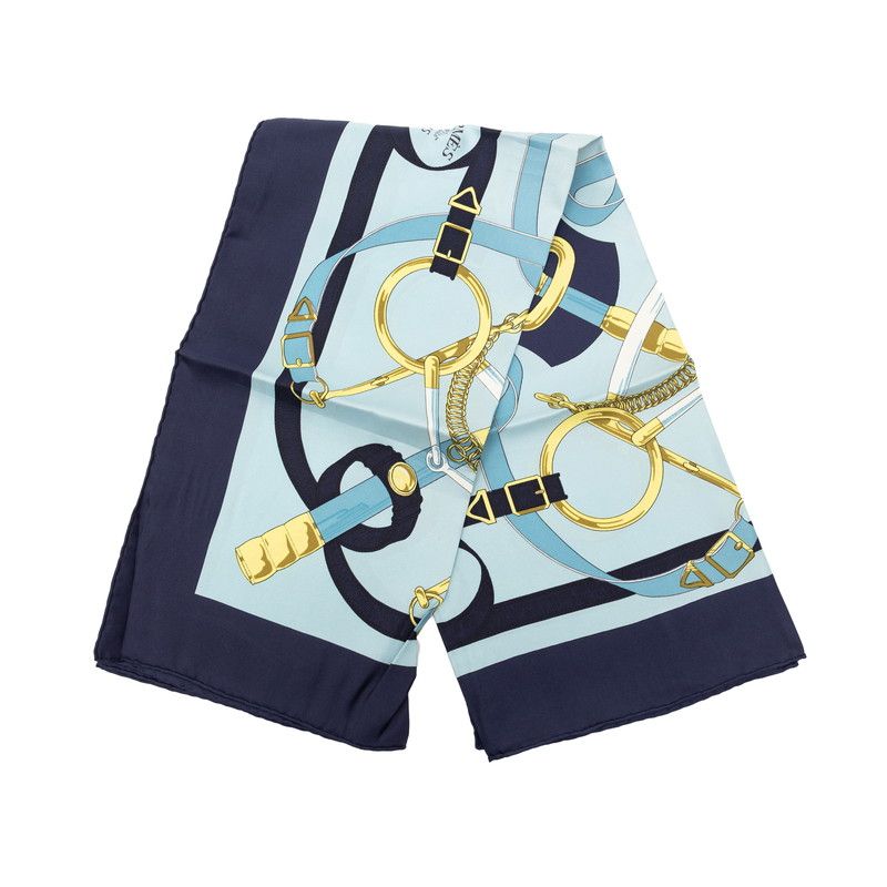 エルメス カレ90 Eperon d'or 黄金の拍車 ブルー イエロー シルク