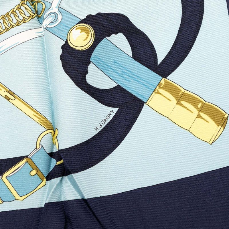 エルメス カレ90 Eperon d'or 黄金の拍車 ブルー イエロー シルク