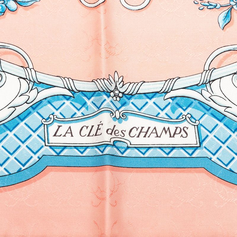 エルメス カレ90 LA CLE des CHAMPS 自由の天地への鍵 ピンク ブルー