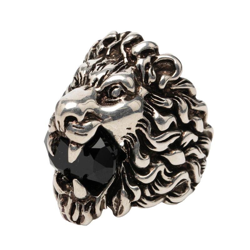 グッチ ライオンヘッド リング 指輪 #16 シルバー ブラック メタル