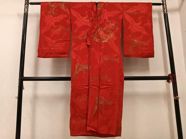 平和屋着物○アンティーク 大正ロマン 長襦袢 袷 群鶴 金彩 正絹 逸品