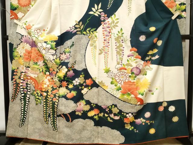 平和屋着物□豪華振袖 駒刺繍 花車文 藤花房 金彩 正絹 逸品