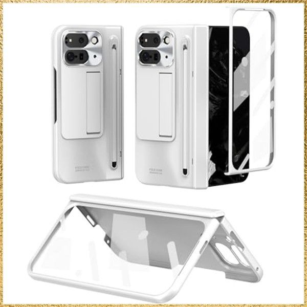 ☆彡送料無料でお届け☆彡 GG Pxl 10 Pro Fold / 9 Pro Fold専用 多機能統合型 ケース 全面保護+強化ガラスフィルム+きんぞくラッカ+ペン 隠しスタンド機能 ヒンジ保護 ワイヤレス充電サポート 手帳型 携帯カバー 薄型 軽量 キラキ