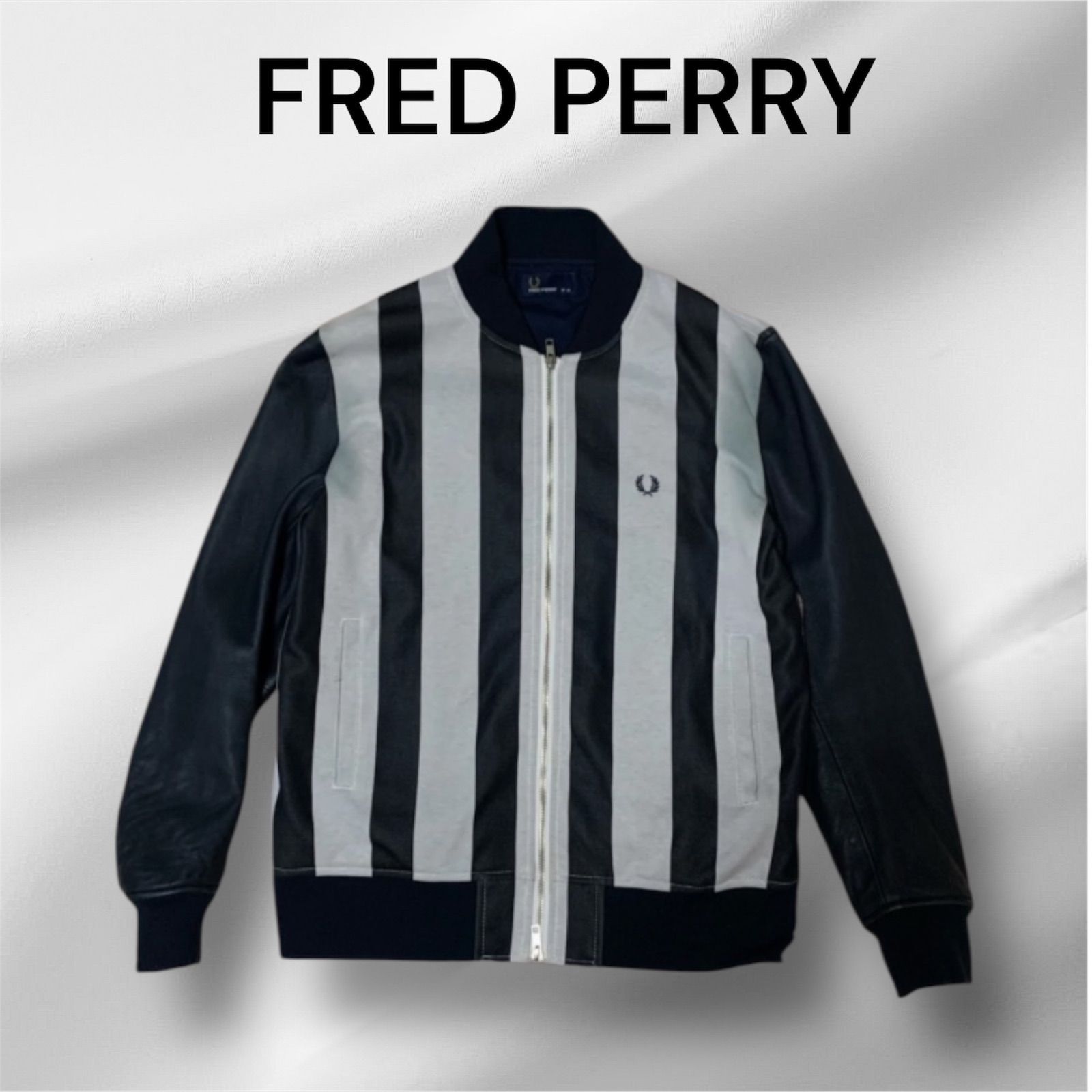 FRED PERRY 羊革 ストライプ スタジャン レザー 切り替え ボンバー