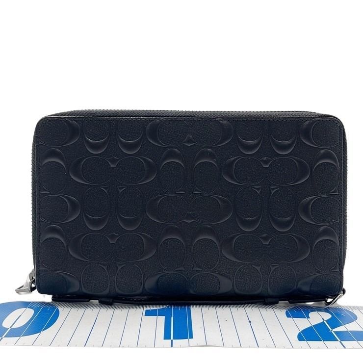 COACHコーチ メンズ レザー シグネチャー トラベル COACH コーチ クラッチバッグ シグネチャー  トラベル オーガナイザー F67637 ブラック レザー メンズ 美品 キット セカンド