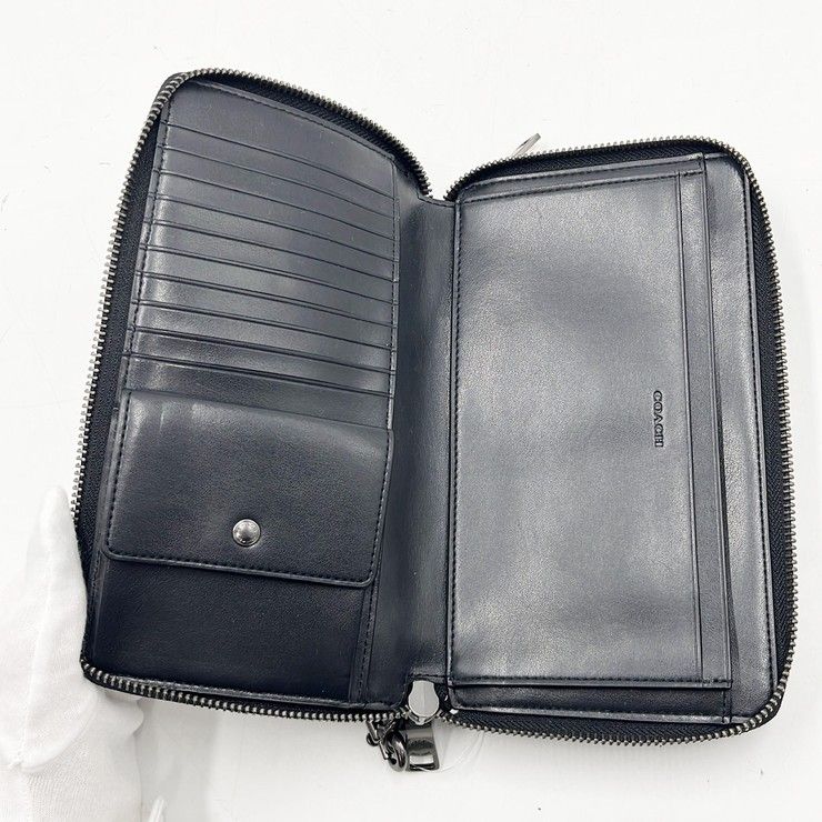 COACHコーチ メンズ レザー シグネチャー トラベル COACH コーチ クラッチバッグ シグネチャー  トラベル オーガナイザー F67637 ブラック レザー メンズ 美品 キット セカンド