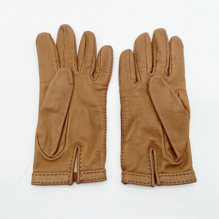 HERMES エルメス グローブ 手袋 Hロゴ ブラウン レザー レディース