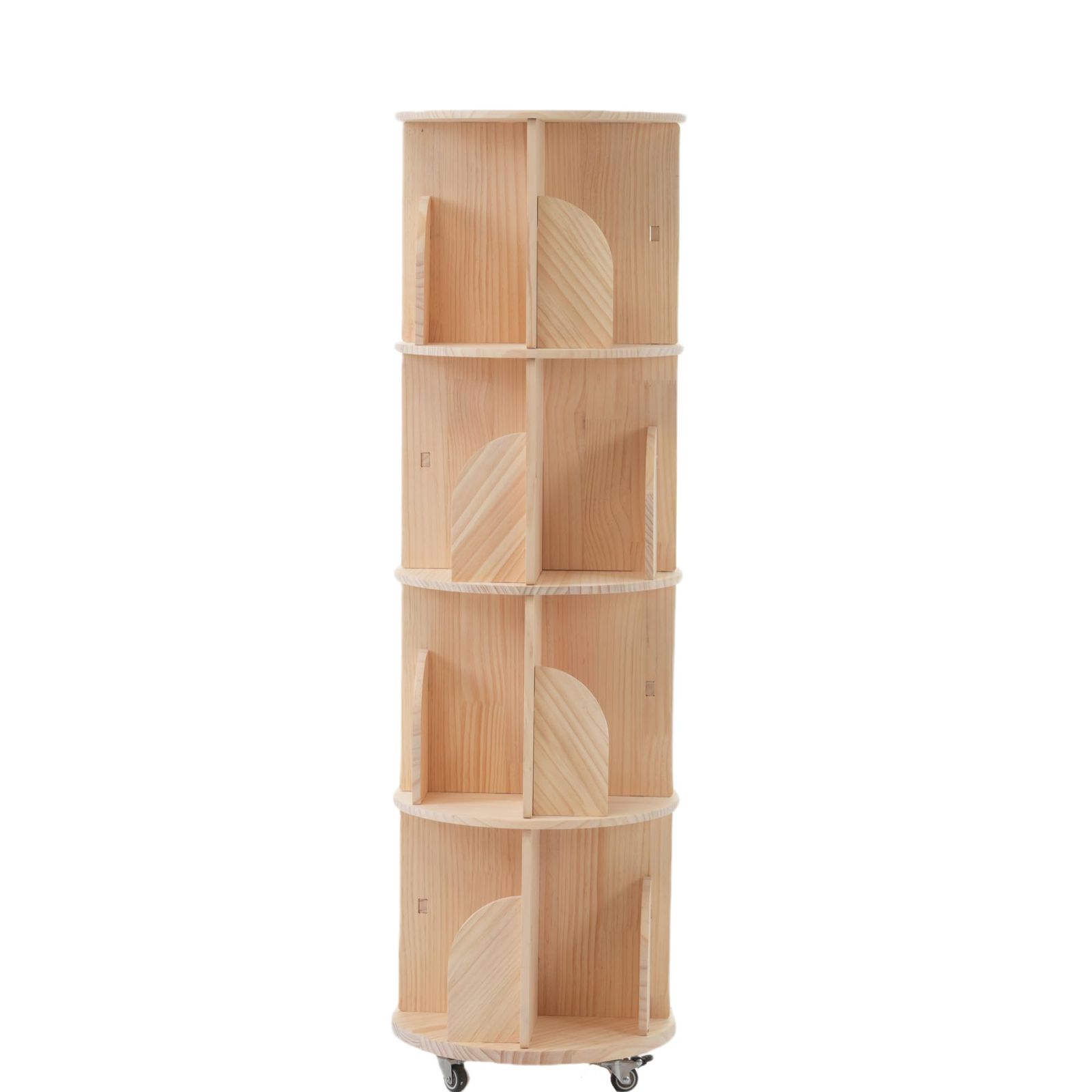 OSJ【4段-キャスタタイプ】回転式本棚 無垢材 キャスター 付き飾り棚