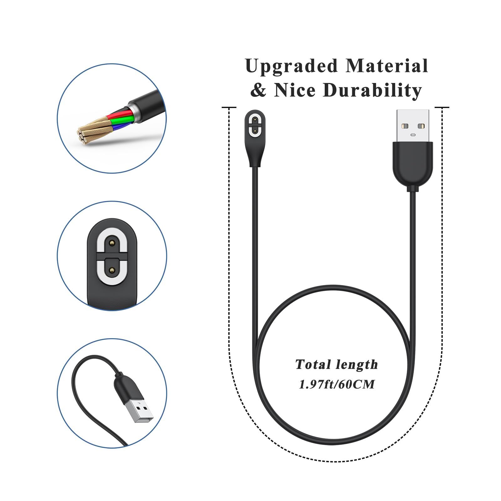 2枚】Shokz骨伝導イヤホン用 USB 充電ケーブル 60cm 対応 Shokz