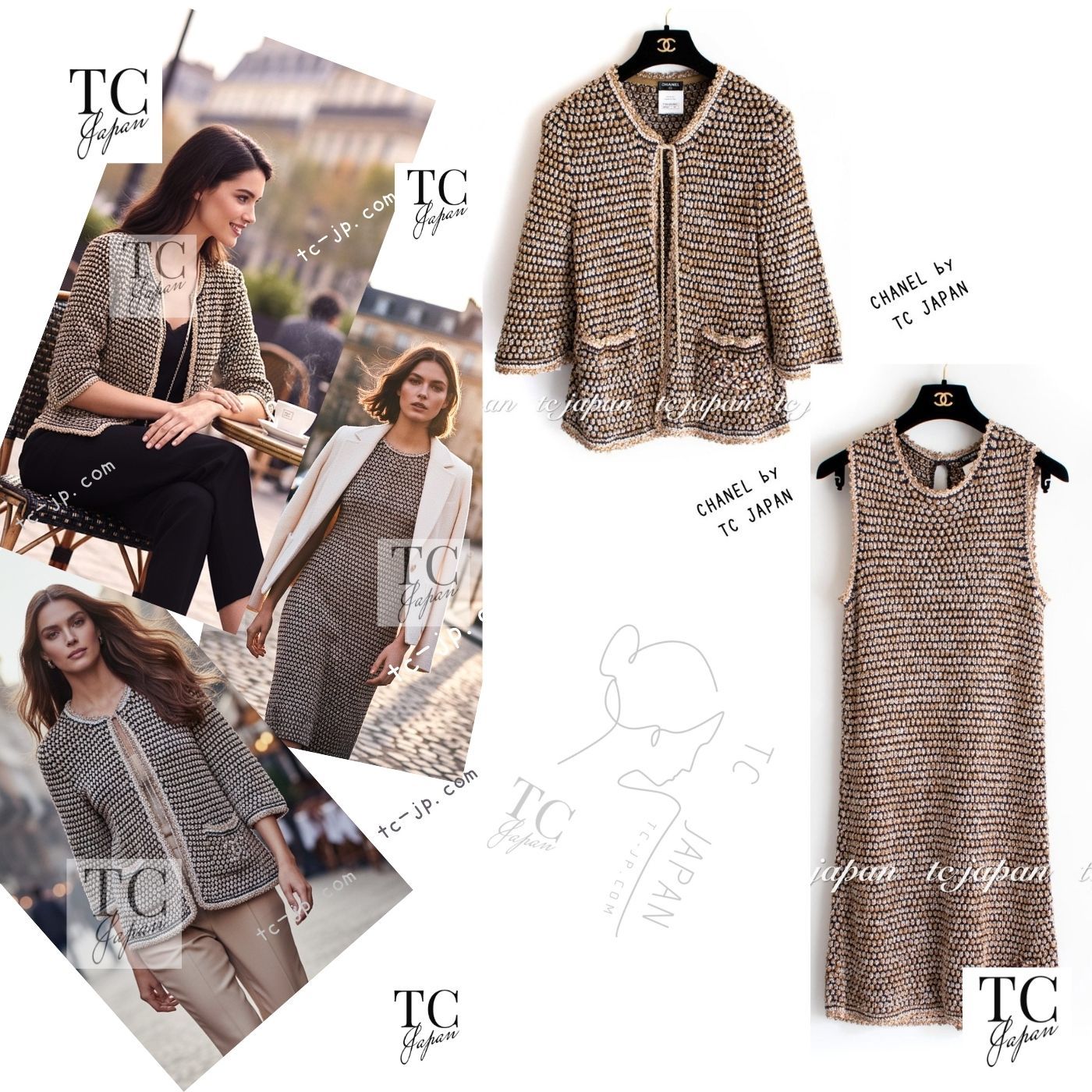 シャネル カーディガン ワンピース CHANEL シャンパン ゴールド