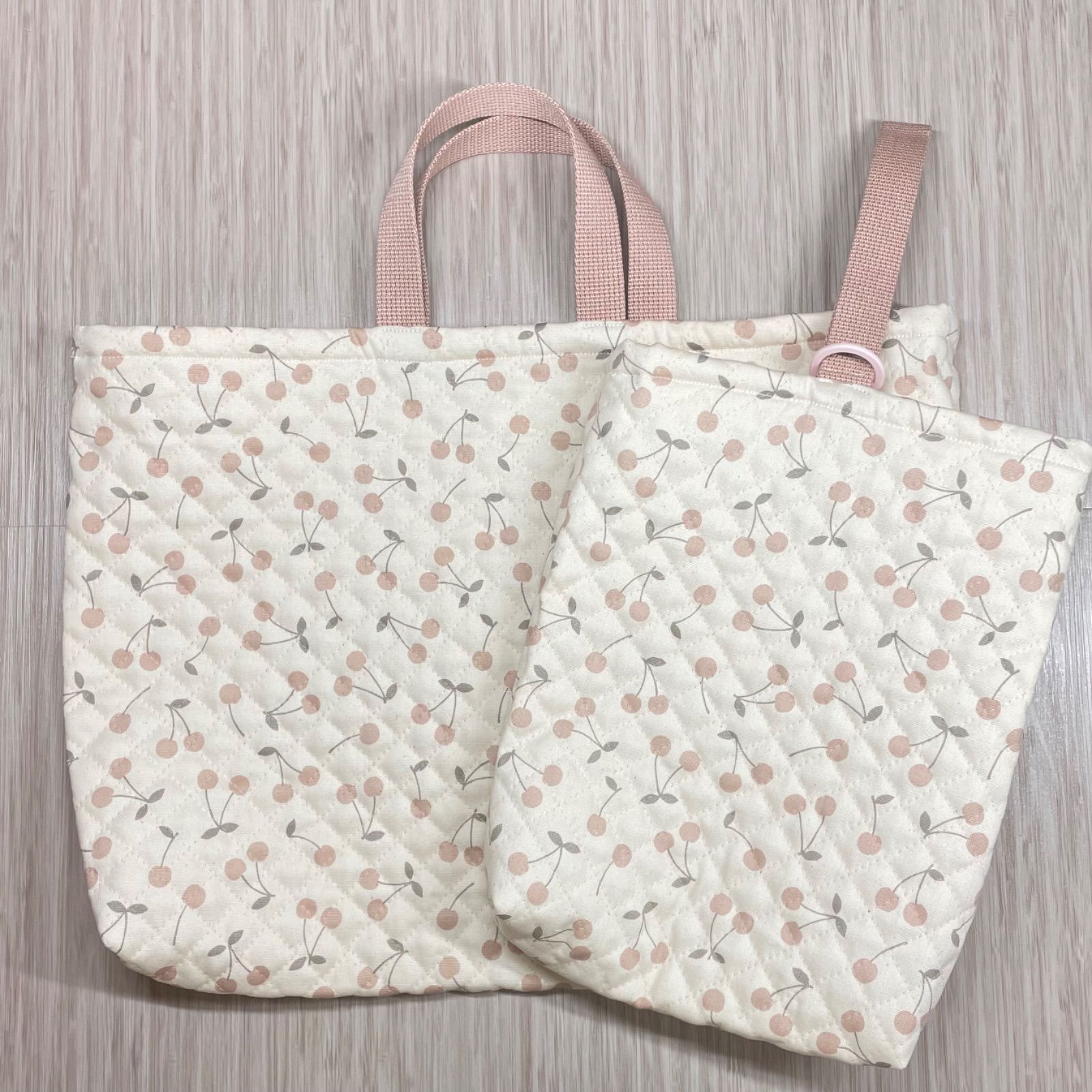 レッスンバッグ 上靴入れ 2点セット チェリー さくらんぼ キルティング