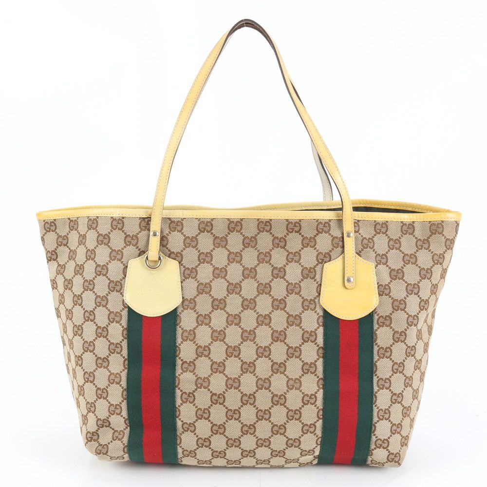 美品 グッチ GG キャンバス シェリー ライン ジョリー 211970 レザー