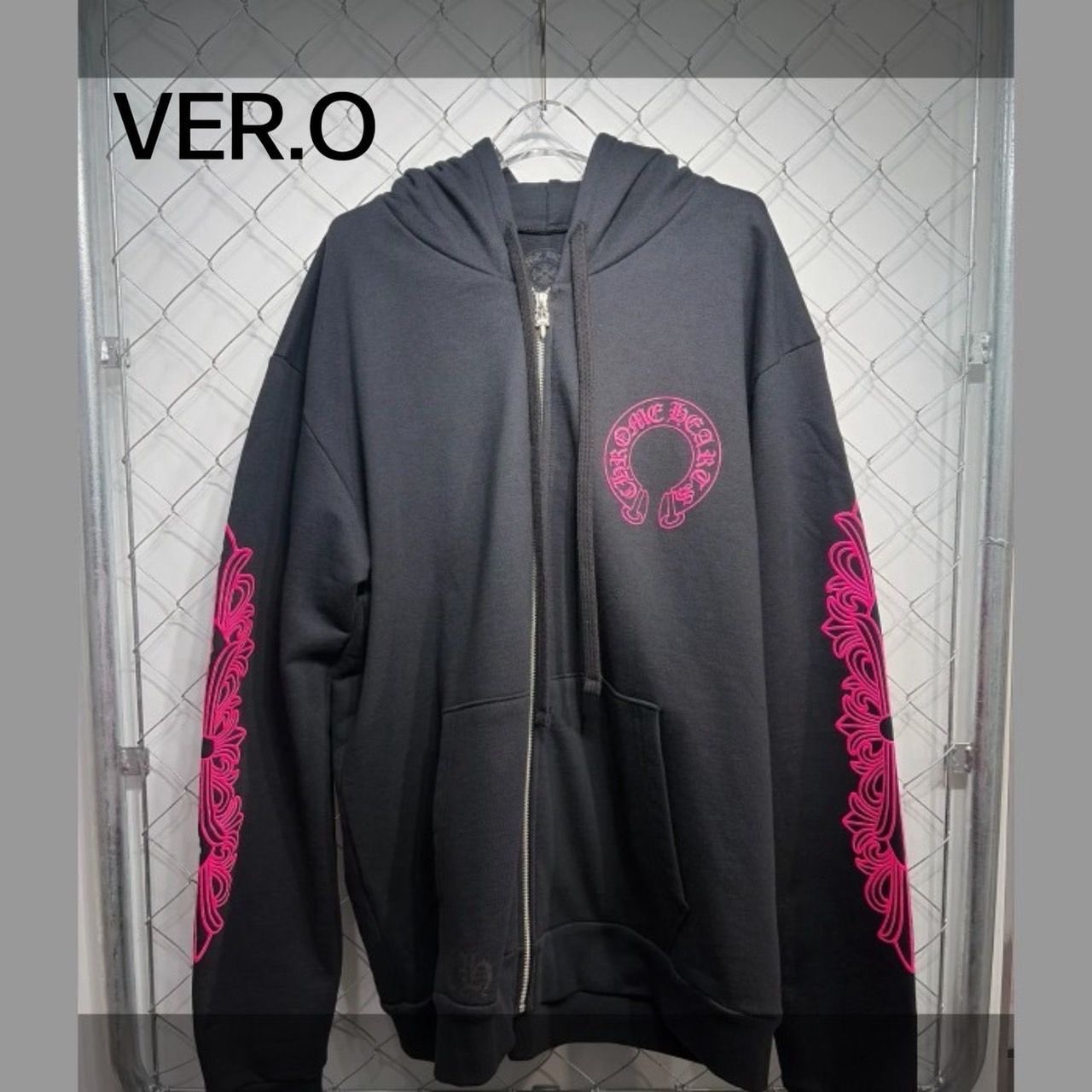 CHROME HEARTS PINK ZIP FLORAL HORSE SHOE HOODIE クロムハーツ