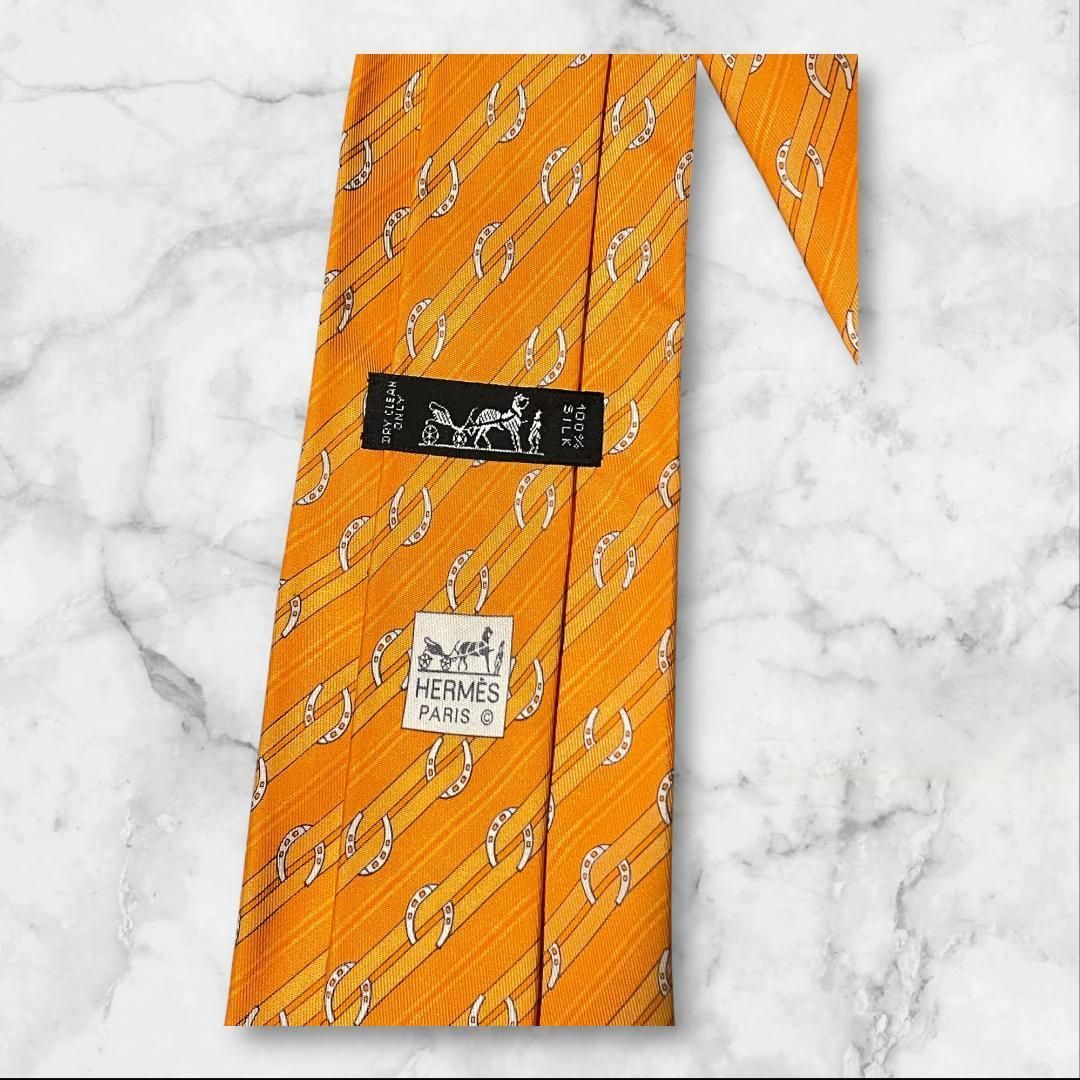 HERMES エルメス ネクタイ 馬蹄柄 オレンジ シルク フランス製 【公式