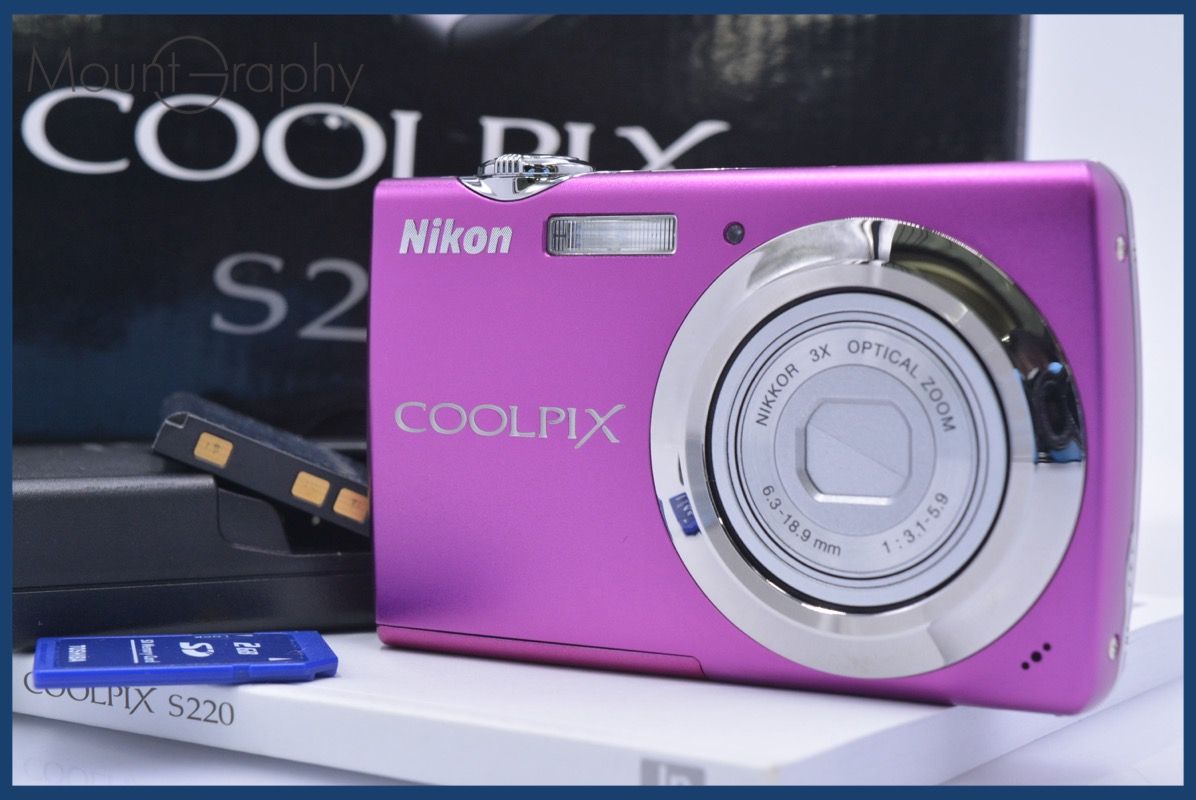 ニコン Nikon COOLPIX S220 3x 元箱、バッテリー、充電器、メモリー