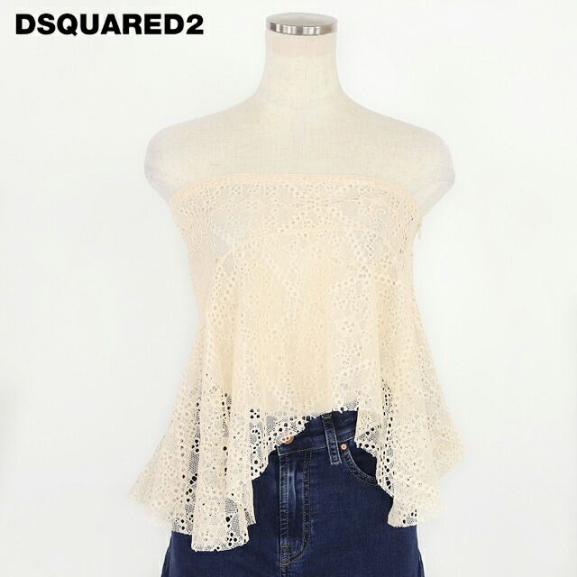 ディースクエアード DSQUARED2 レディース ベアトップ・チューブトップ 総レースアシメトリーベアトップ ホワイト系 （サイズ/38/40）ds0045