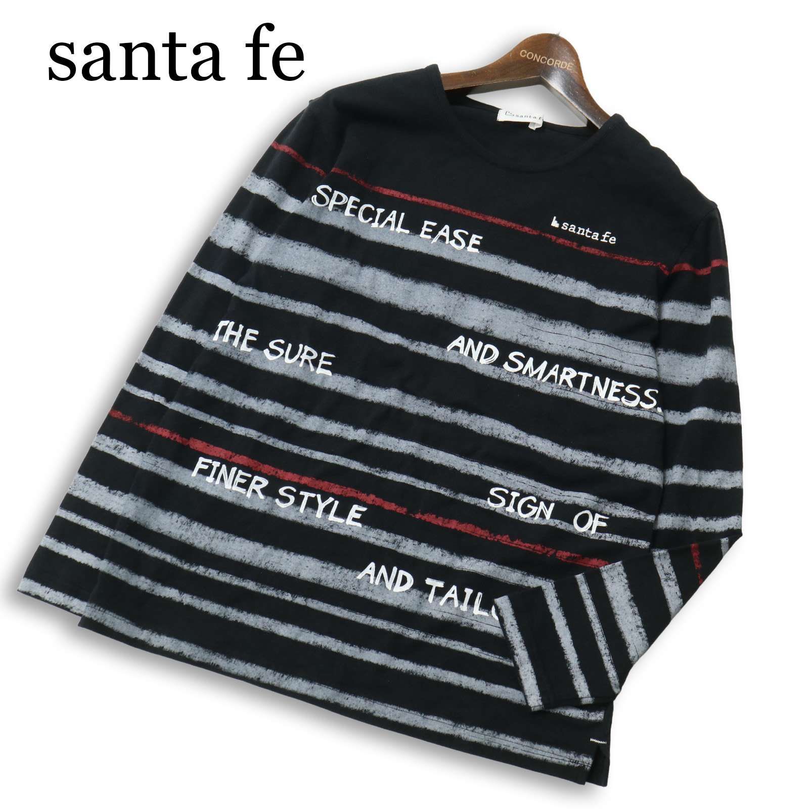 美品santa fe サンタフェ 通年 ロゴ刺繍☆ ボーダー 英字 長袖
