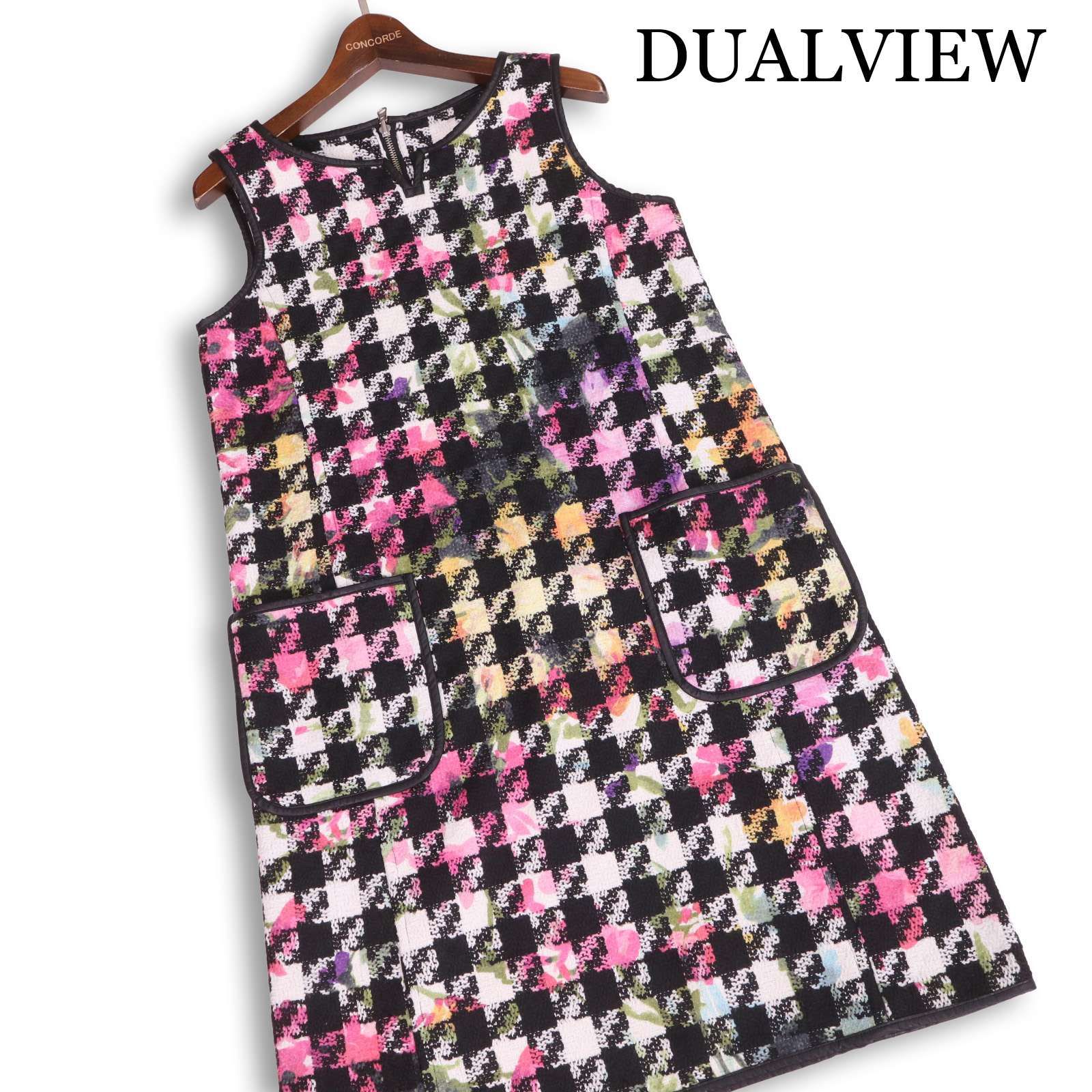 DUAL VIEW デュアルヴュー 2WAY リバーシブル 花柄 フラワー 千鳥 ツイード ワンピース 日本製 Sz 42 レディース - メルカリ