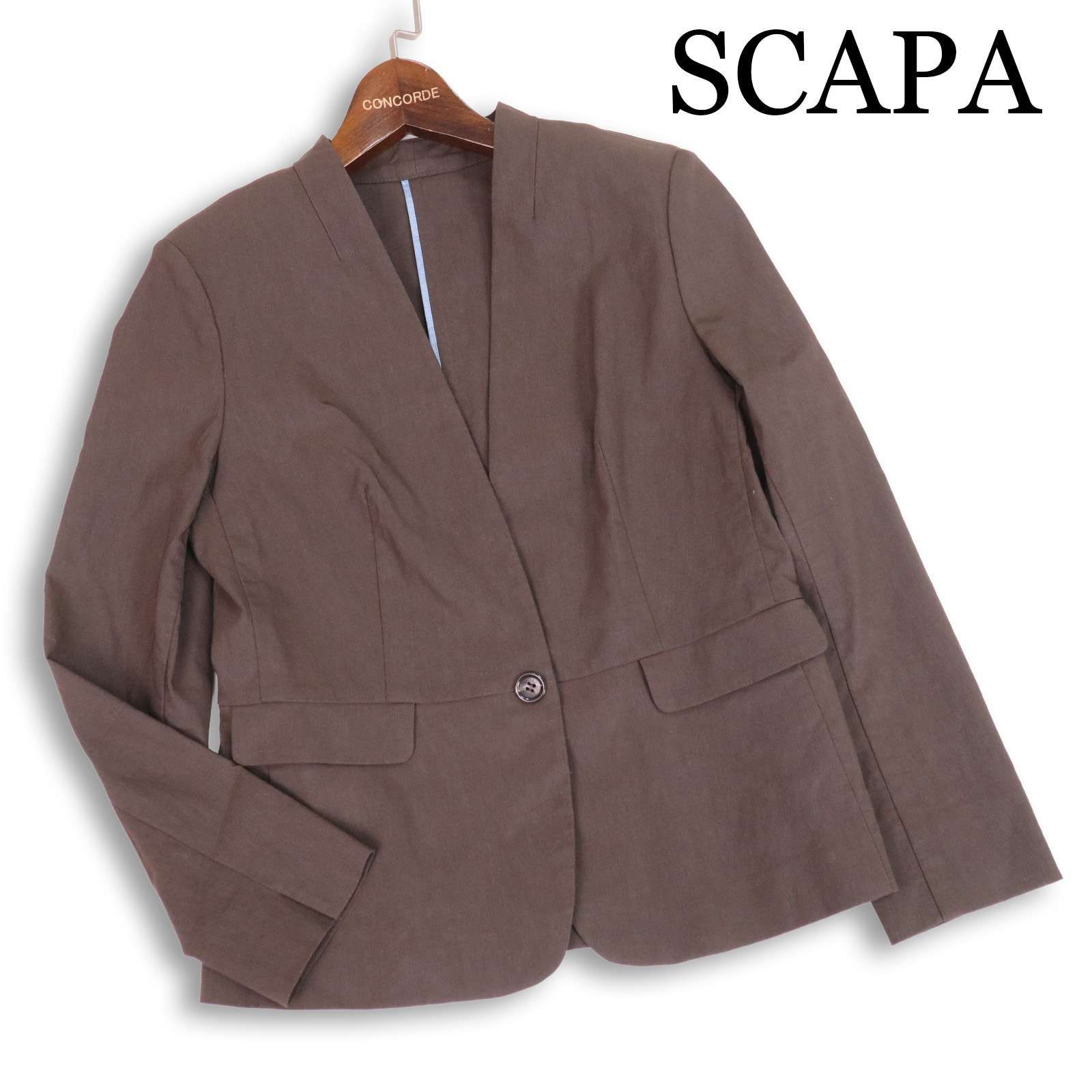SCAPA スキャパ 春夏☆ 麻 リネン混 1B ノーカラー ジャケット Sz.38
