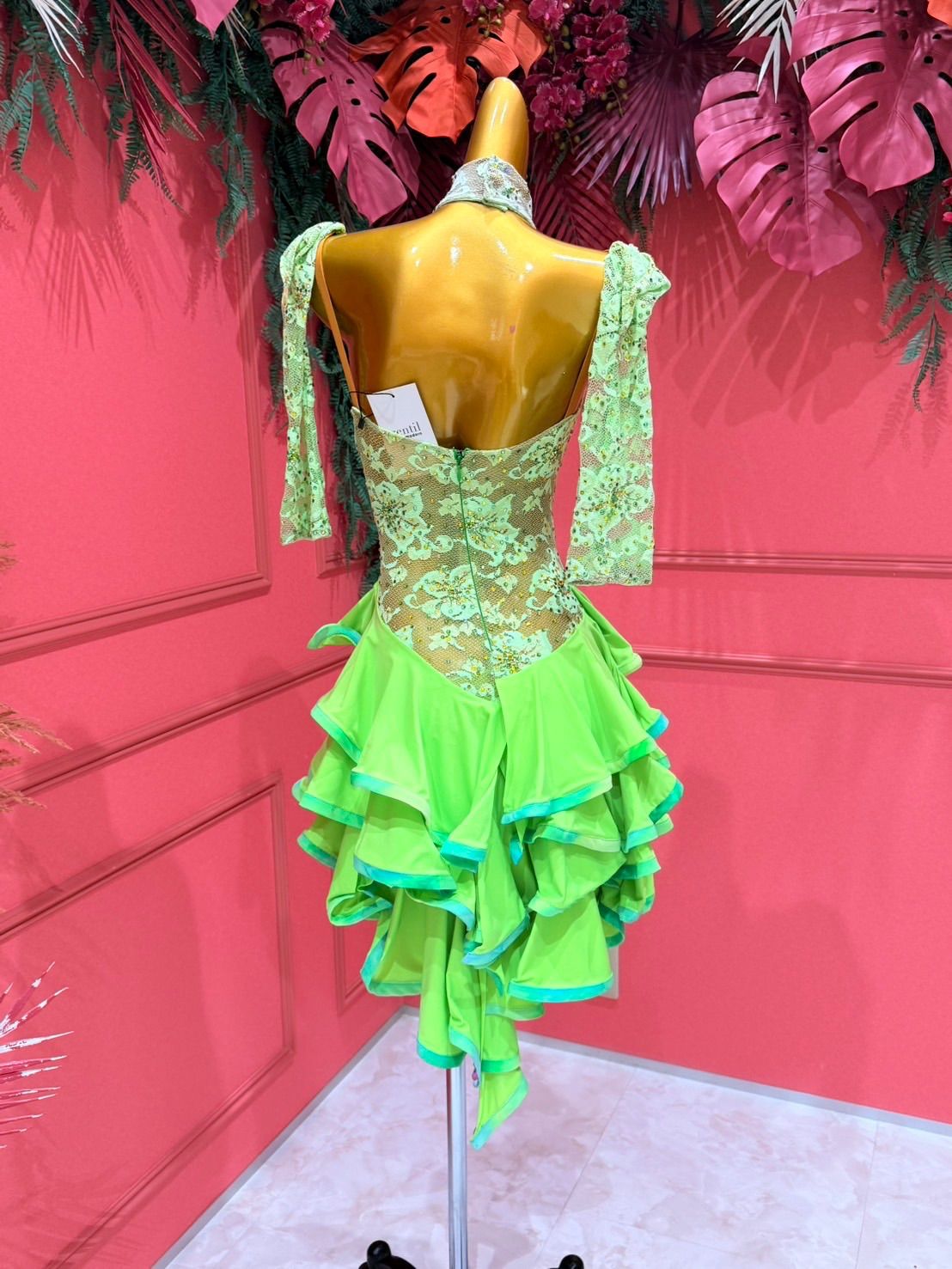 社交ダンス gentil ジャンティ 緑 グリーン ラテンドレス サイズS