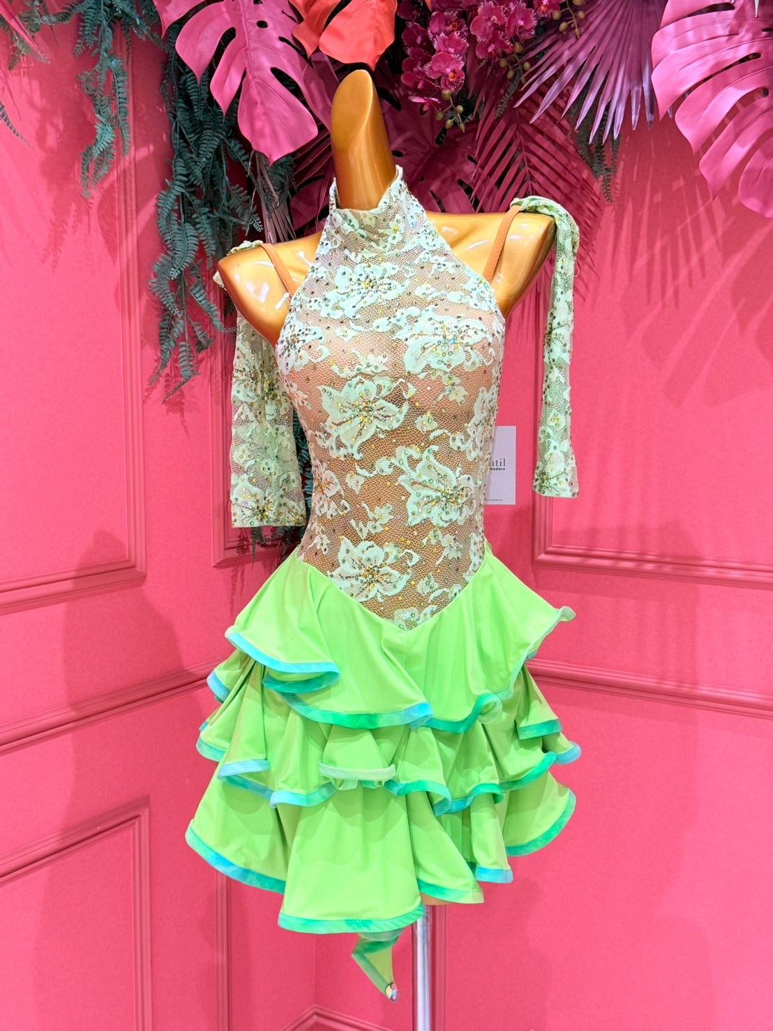 社交ダンス gentil ジャンティ 緑 グリーン ラテンドレス サイズS