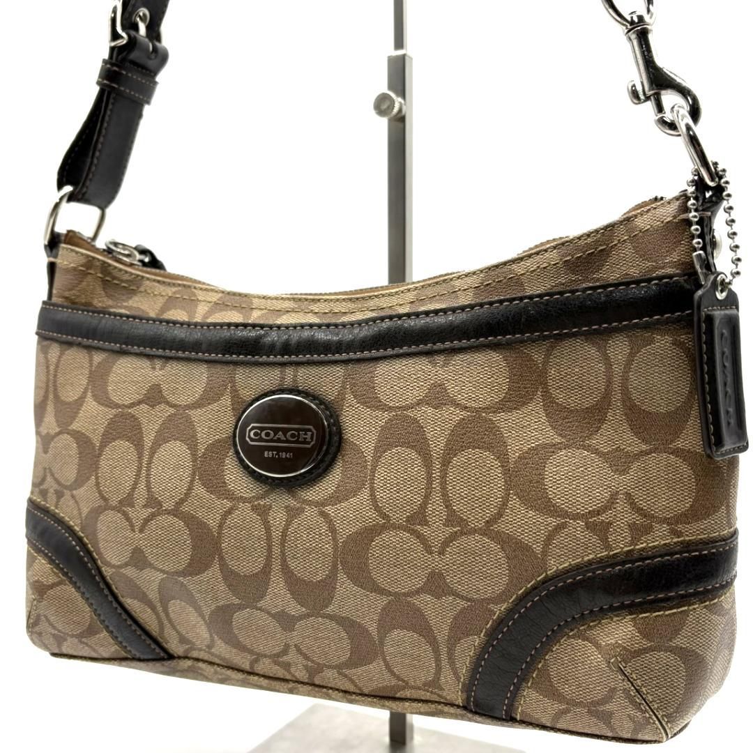 COACH コーチ シグネチャー PVC×レザー ショルダーバッグ 斜め掛け