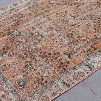 トルコヴィンテージラグ くすみレッド フローラル ダブルフレーム