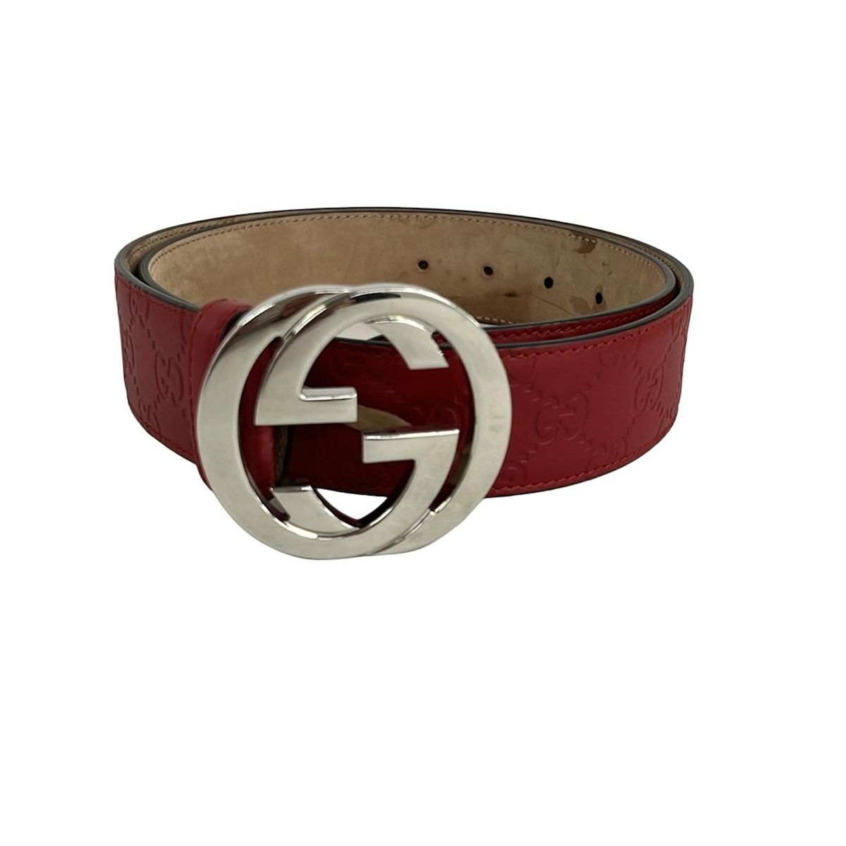 GUCCI(グッチ) ベルト 90・36 - 411924 レッド×シルバー インター