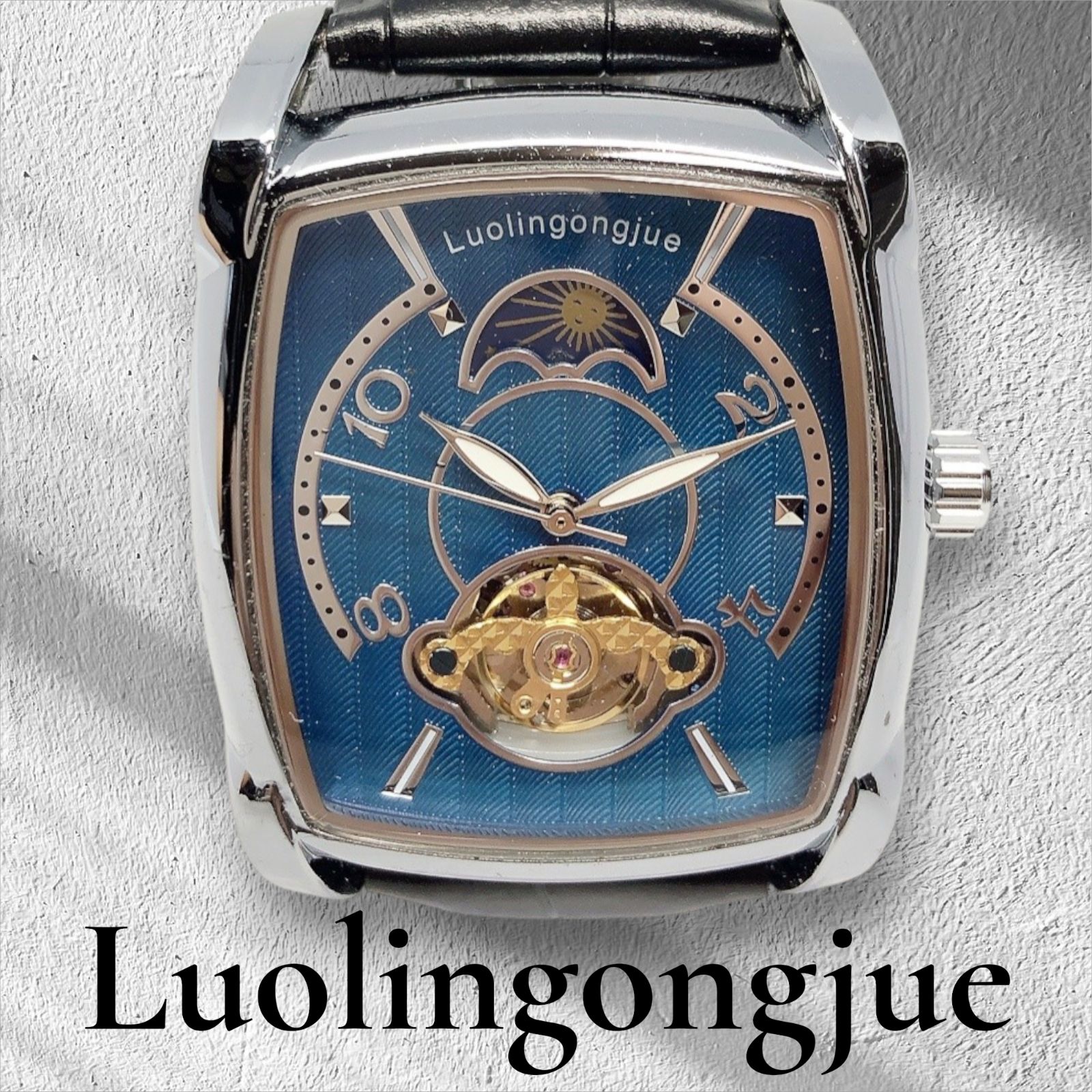 Luolingongjue メンズ腕時計 自動巻き 機械式 トノー型 デイ＆ナイト 