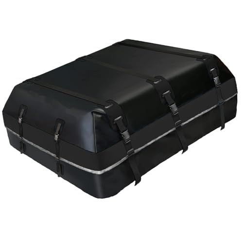 D★ルーフボックス ルーフバッグ 600L 防水 （ルーフレール不要） 高耐久素材 840D ルーフキャリア カーゴキャリア 収納バッグ付 滑り止めマット付 ダイアル錠付 カークリップ付 30日間返品対応（ブラック）【安心の日本企業】