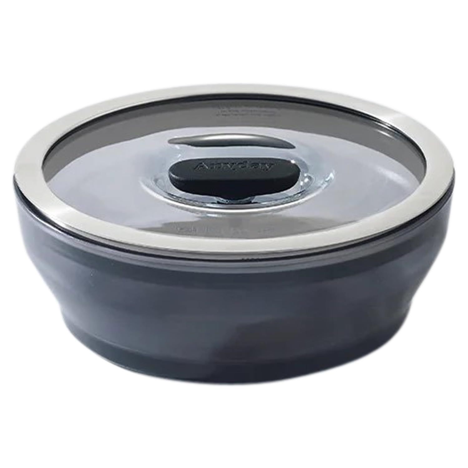 マイヤー(Meyer) Anyday Cookware 18cm 浅型ディッシュ ブラック【レシピブック付き】エニデイ 電子レンジ皿 ガラス保存容器 蓋付き 蒸し ロースト サービング 食品の保存用 耐熱ボウル【国内正規品】 [ブラック]