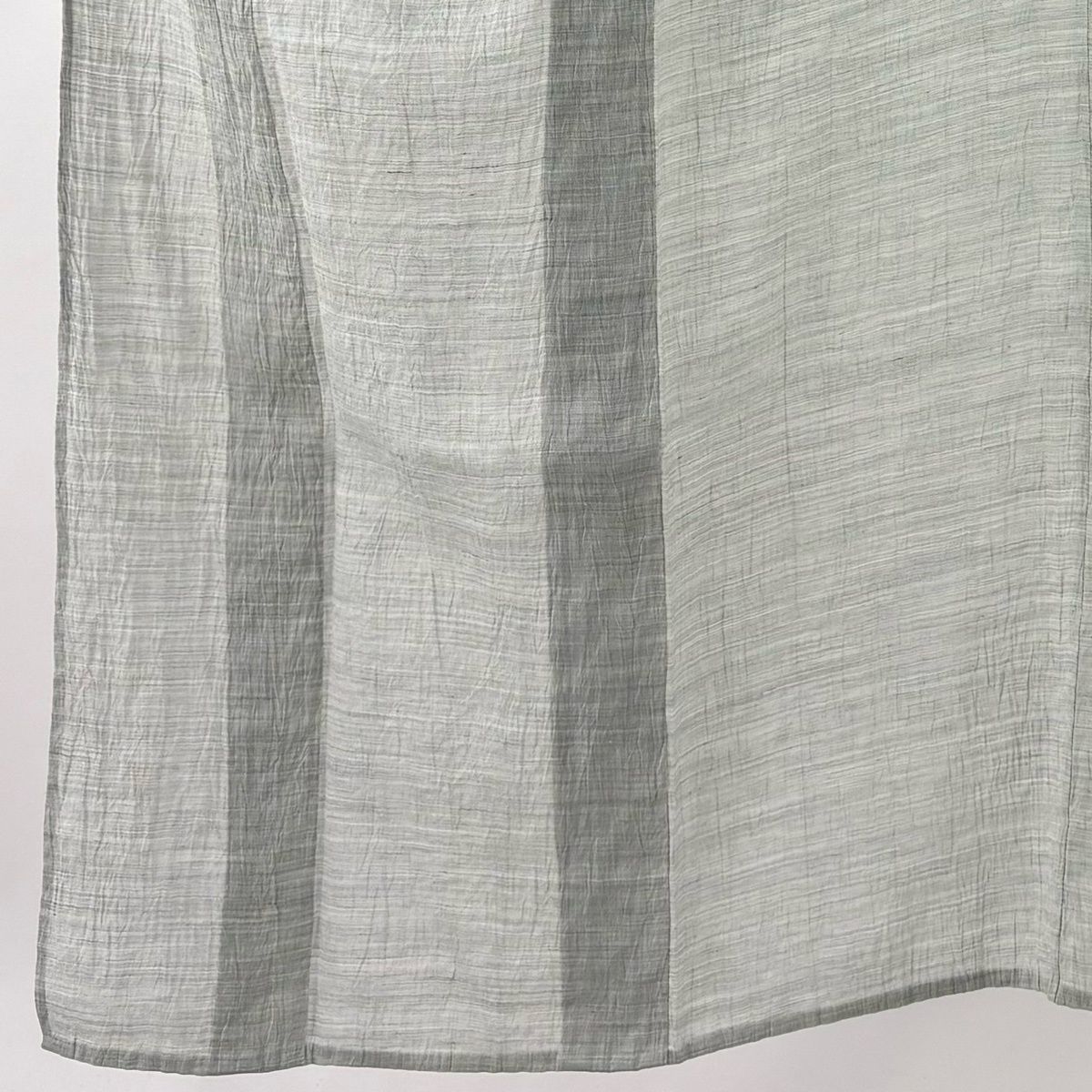 男着物 身丈144cm 裄丈72cm L 薄物 洗える着物 やまと 縞 灰緑 麻 名品 【中古】