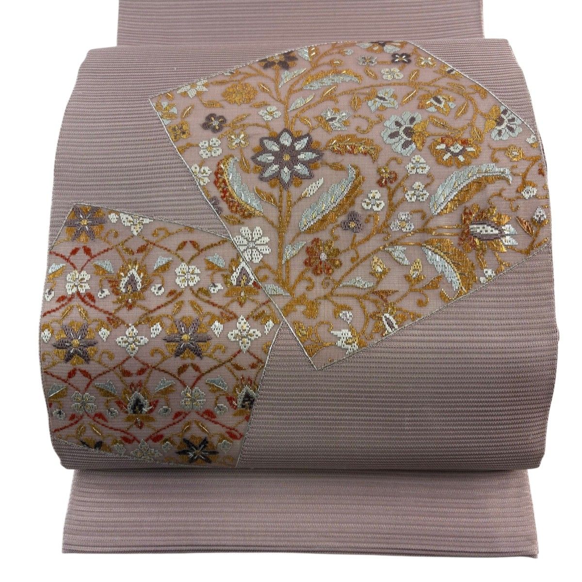 美品 袋帯 秀品 夏帯 絽 色紙 花唐草 箔 金銀糸 薄紫 お太鼓 美品 袋帯 秀品 夏帯 絽 色紙 花唐草 箔 金銀糸 薄紫 お太鼓