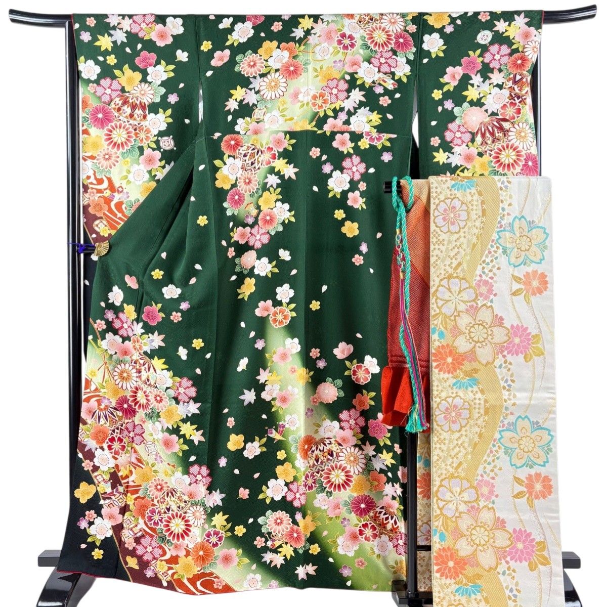 美品】 振袖 身丈166cm 裄丈66cm M 袷 袋帯フルセット 手鞠 菊 金糸