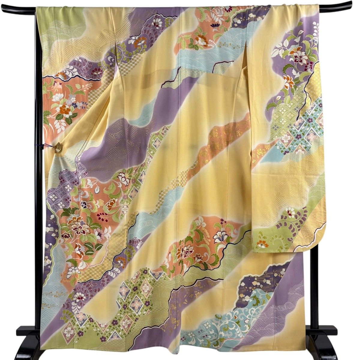 振袖 身丈168cm 裄丈68.5cm L 袷 千總 金駒刺繍 落款 草花 七宝 刺繍