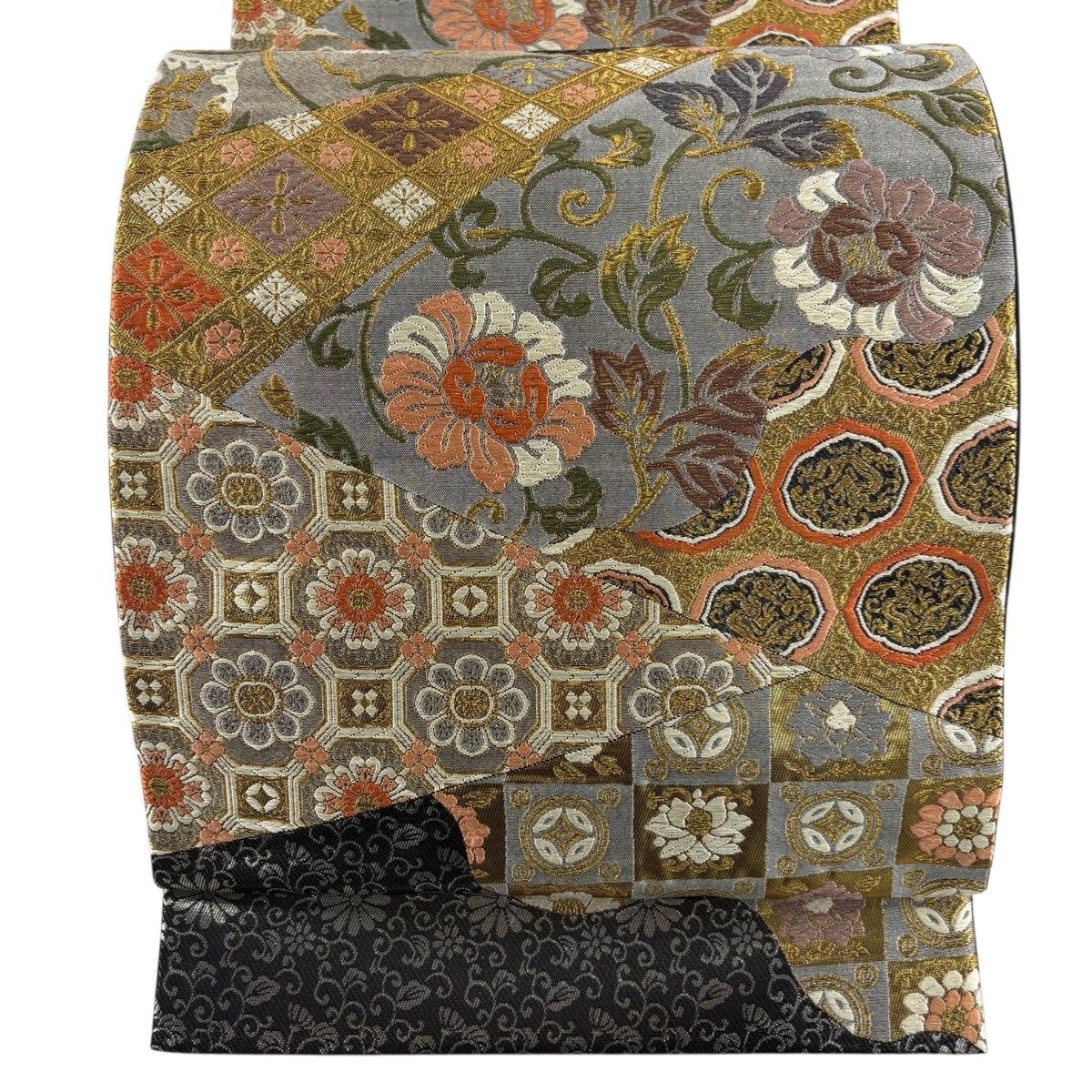 美品】 袋帯 秀品 花唐草 蜀江華文 唐織 箔 黒 六通 正絹 【中古